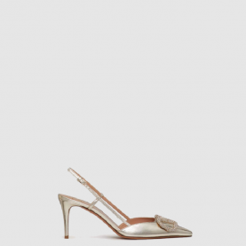 [VALENTINO-발렌티노] 라미네이티드 나파 가죽 브이로고 글로우 슬링백 펌프스
